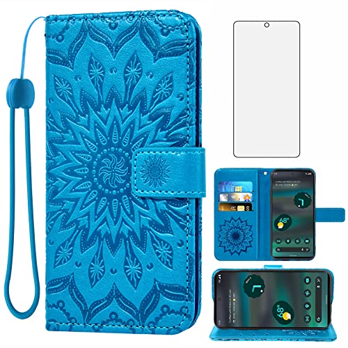 Housse Pixel 6A motif tournesol en cuir avec fonction support de visionnage