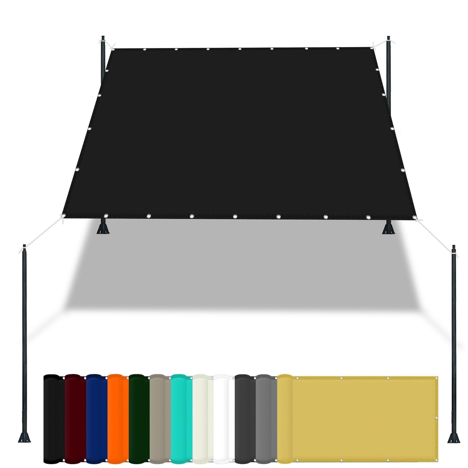 GLDYTVF Waterproof Rectangle Sunscreen Canopy 2.4 x 3.5m 98% UV Block Shade Dispenser for Pool Terrace & Greenhouse Includes Free Rope & Fixing Kit (Black)