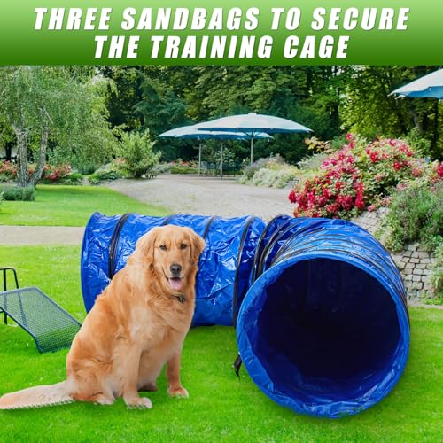 Image of 24 in 10 Foot Extra Large PVC Dog Agility Tunnel with Sandbags Blue