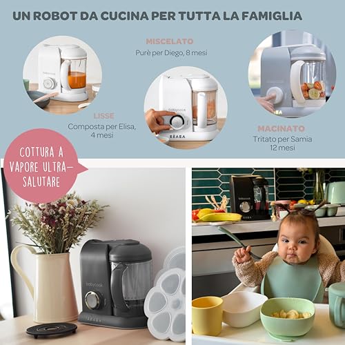 BÉAba, Babycook Solo, Robot Bebe, Cuocipappa Omogeneizzatore, Cottura A Vapore, Robot Per Pappe 4 In 1 : Mixer + Cottura, Neonato E Bambino, Dark Grey - 5