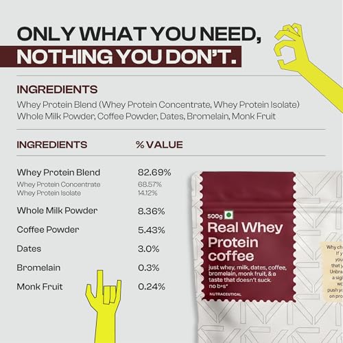 Image of Unbrand Real Whey Protein Powder | Coffee Flavor | 24 g Protein Per Scoop | Isolate & Concentrate Blend | Easy Digestion | No Preservatives | 500 gram