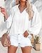 BTFBM Women Casual Satin Blouse Shirts Tie V Neck Long Lantern Sleeve Loose Lightweight Fashion 2023 Summer Spring Tops(Solid White, Small)