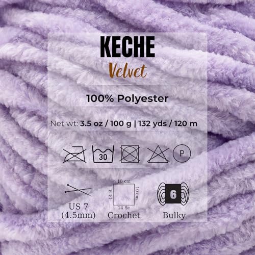 Image of Keche Velvet Yarn for Crocheting, Soft Chenille Bulky Baby Blanket Amigurumi Yarn 100 gr (132 yds) (Lilac, 5 SKEINS)