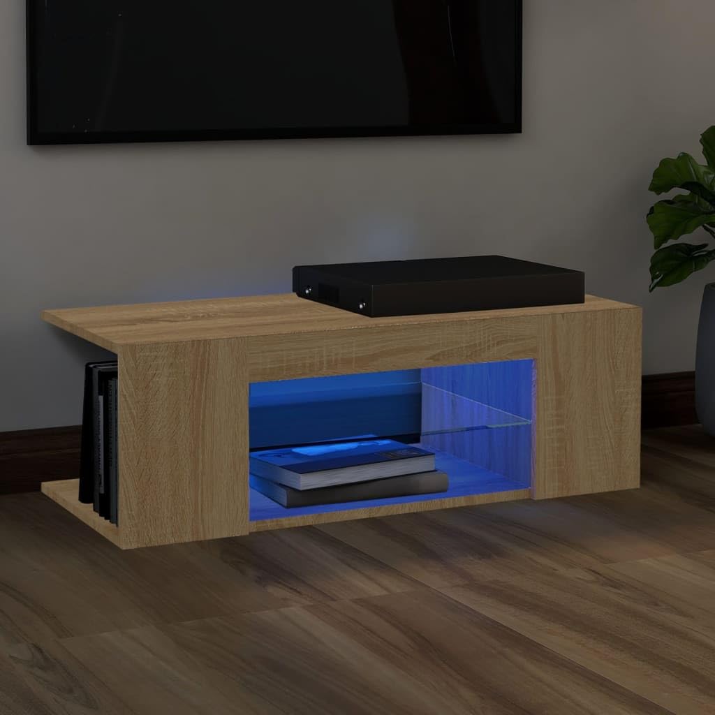 vidaXL - TV-Möbel - TV-Schrank mit LED-Leuchten Sonoma-Eiche 90x39x30 cm
