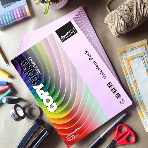 Image of BRUSTRO Copytinta Coloured Craft Paper A4 Size 80 GSM Lavender Shade (Lavanda), 60 Sheets Pack | Double Side Colored, Ideal for Origami, Scrapbooking, Making Card, DIY Art & Craft.