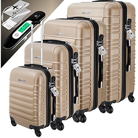 KESSER® 4tlg. Hartschalenkofferset Hartschalenkoffer Reisekoffer Set Reisekofferset Trolley Koffer Inkl. Kofferwaage + Gepäckanhänger Rollkoffer Schloss 4 Rollen ABS-Hartschale Teleskopgriff S-M-L-XL Cover