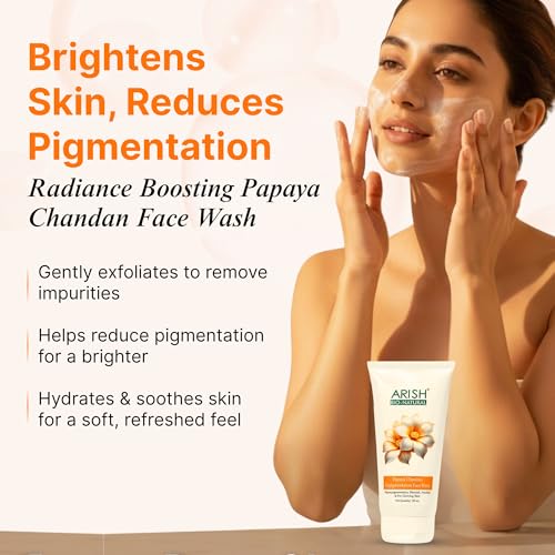 Image of ARISH BIO-NATURAL Papaya Chandan Depigmentation Face Wash with Niacinamide & Sandalwood | Fades Pigmentation, Dark Spots & Blemishes | Herbal Daily Cleanser | 150 ml
