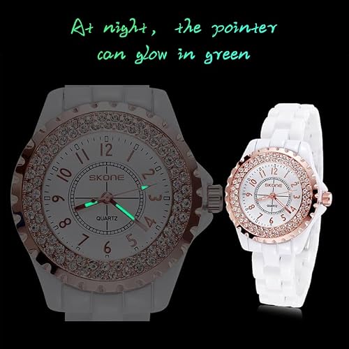 Gosasa Womens Luxury Wrist Watch Fashion Rhinestone White Ceramic Watch Casual Lady Nice Dress Watches (Silver) #TOP2