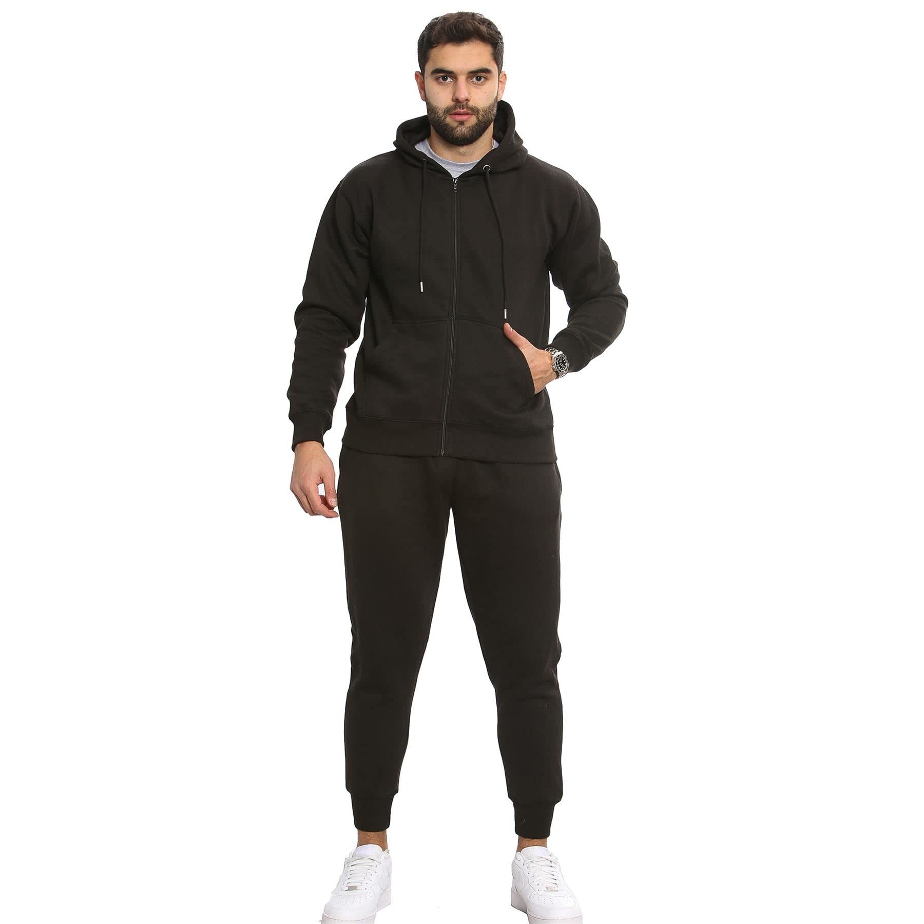 A2Z Mens Plain Tracksuit Athletic Hooded Hoodie with Joggers - T.S Plain Black 5XL