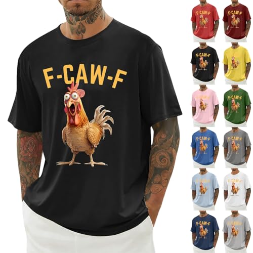 F-CAW-F Shirts Mens Funny Scream Chicken Humor T-Shirt Mens Short Sleeve Crew Neck Halloween Tops Casual Loose F-CAW-F Tshirt Plus Size(Black XXL)