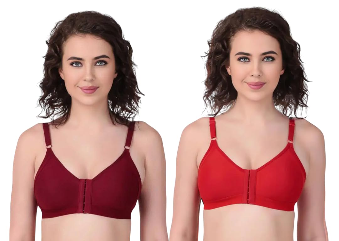 Front Open Hook Sports Bra for Girls, Cotton Non-Padded, Wire-Free, Adjustable Straps, Sizes 32-44