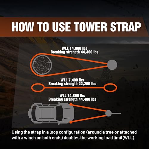 Image of Recovery Tow Strap 3 x 20 ft, 22,200 lb for Off-Road Recovery