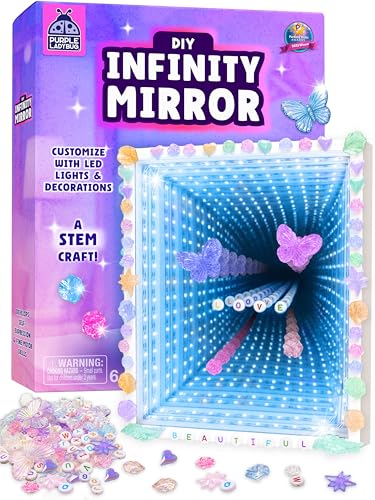 DIY Infinity Mirror Kit - STEM Toys Craft Kit for Girls with Lights & Custom Letters Make Your Own Arts and Crafts for Kids Age 10 - Girls Birthday Gifts Age 8 9 10 Educational Science Kits for Kids