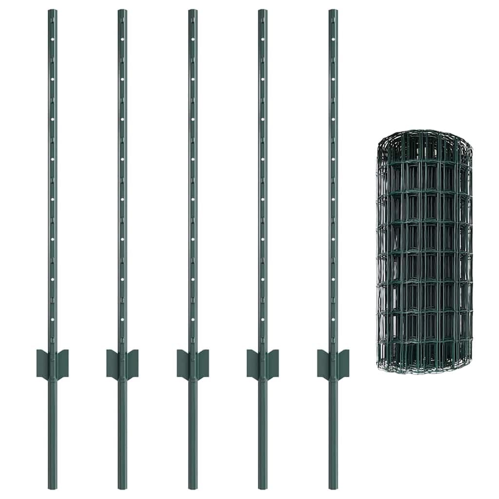 Juego de paneles de valla con postes verdes para delimitación de terrazas, diseño moderno para jardín y terraza, paneles de valla con recubrimiento en polvo como protección visual, juego con postes