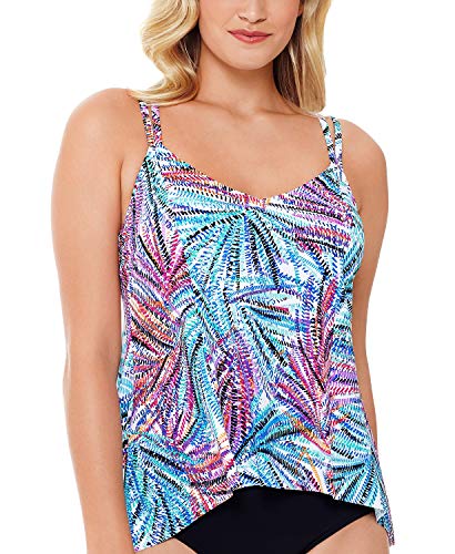 Swim Solutions Top de tanquíni feminino estampado com costura de princesa Palmalicious, Palmalicioso