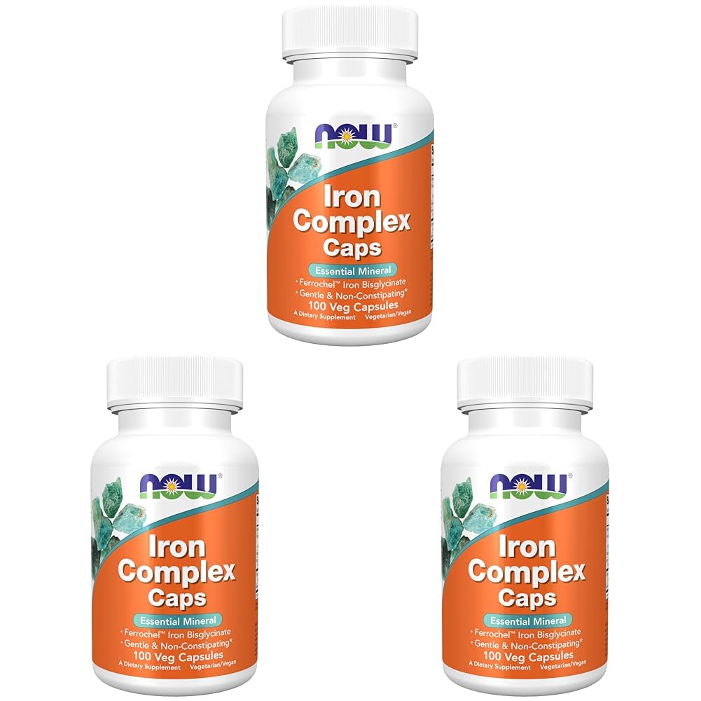 NOW Foods Supplements, Iron Complex Caps, Non-Constipating*, Essential Mineral, 100 Veg Capsules (Pack of 3)