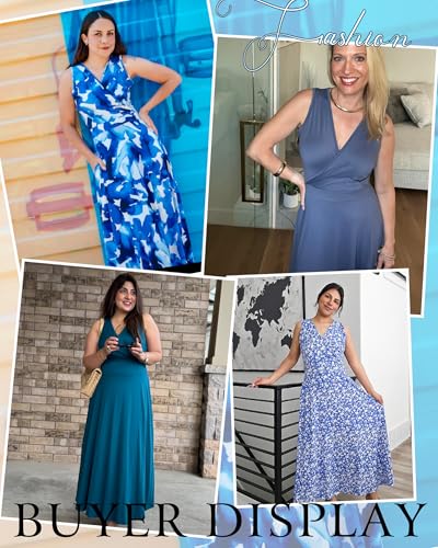 Image of AUSELILY Womens Maxi Dress Summer Sleeveless Wrap Long Dresses with Pockets | V-Neck Wrap Sleeveless Sundress, fits formal, casual, beach, vacation & daily wear