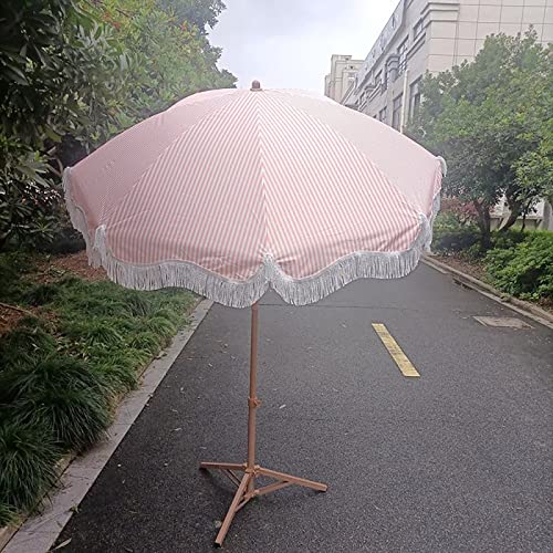 Parasol de plage rose 2m inclinable avec glands pour extérieur