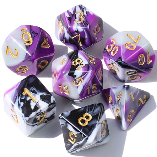 CiaraQ DND Polyhedral Dice Set for Dungeons and Dragons RPG MTG Role Playing Table Games-with 1 Dice Pouch (Purple+Black+White)