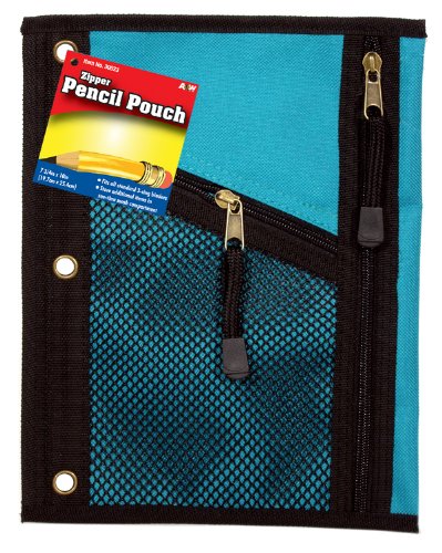 HQ Advance Products Nylon Pencil Pouch, Diagonal Mesh Front, Assorted Colors with Two Zippers (30023)