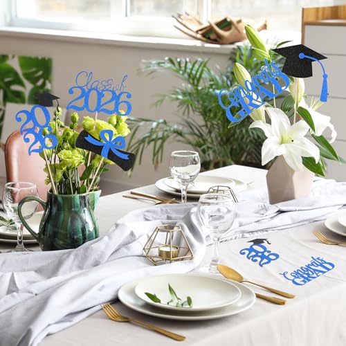 Image of Graduation Decorations 2026, 20 PCS Sparkling Black and Blue Double-Sided Centerpiece Sticks for Tables, Class of 2026 Table Toppers and Party Supplies
