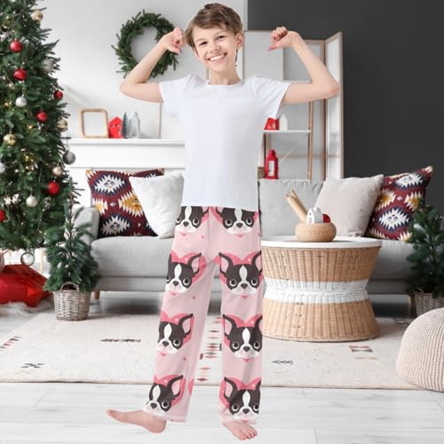 Boy's Pants Pink Bulldog Valentines Day Jogger Pants Elastic Waist Long Bottoms Trousers with Pockets 6-14 Years2