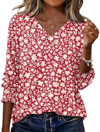 Rapbin Bluse Damen 3/4 Arm Shirt Elegant V-Ausschnitt Mit Knopfleiste 2026 | Tunika Sommer Tops Lässig Oberteil