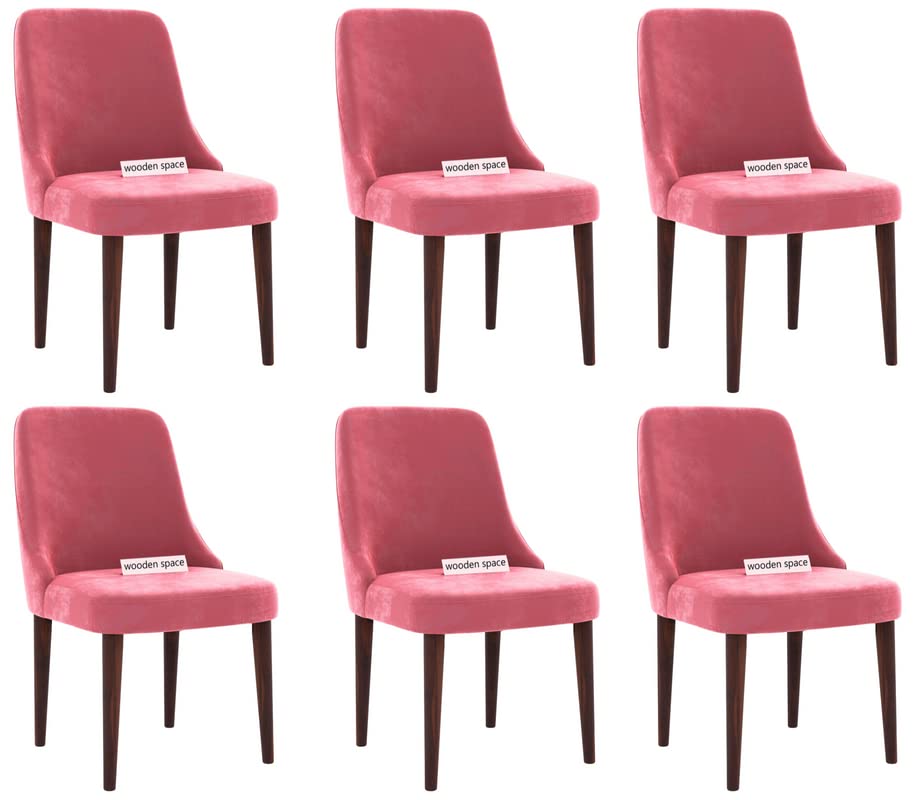 Image of WOODEN SPACE Dining Chair for Living Room Vintage Armchair with Rosewood and Holend Velvet for Living Room, Hotel, Restrorent and Home Decor - 20X19X35 Inch (Pink Pack of 6)