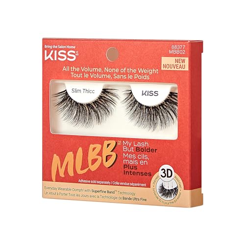 Image of KISS My Lash But Bolder 3D Volume False Eyelashes - Slim Thicc, Black, Comfortable, Voluminous, Natural-Looking, Faux Mink, Vegan, Fuller, 3D Lashes, Superfine, Knotless, Fluffy & Soft | 1 Pair
