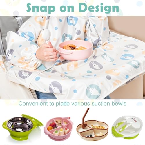 Image of SNOWIE SOFT Sleeved Bib Baby Bib with Pocket, Toddler Bib, Smock, Washable and Lightweight Waterproof Fabric, Fits Bibs for Baby 6 Months+