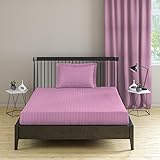 Pro Linen Basic 1Cm Satin Stripe Pure Cotton 210Tc, 2Pc Bedding Set, Single Comfort Size 275x150 Cm, Baby Pink, (1 Bed Sheet + 1 Pillow Cover)