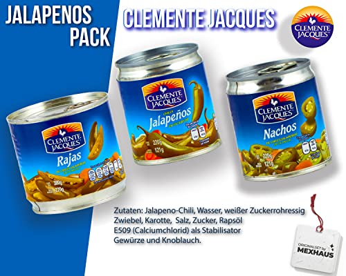 Jalapenos eingelegt Chilli Schoten Streifen - (Pack von 3) je 380gr scharfe Jalapeno Streifen aus Mexiko von Clemente Jacques – Bild 6
