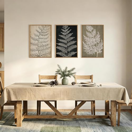 Image of KAIRNE Vintage Botanical Fern Framed Canvas Wall Art Set, Retro Fern Leaf Wall Decor, Rustic Black Tan Art Prints, Modern Minimalist Leaves Artwork for Living Room,Bedroom,Farmhouse,Office-24 x36 x3