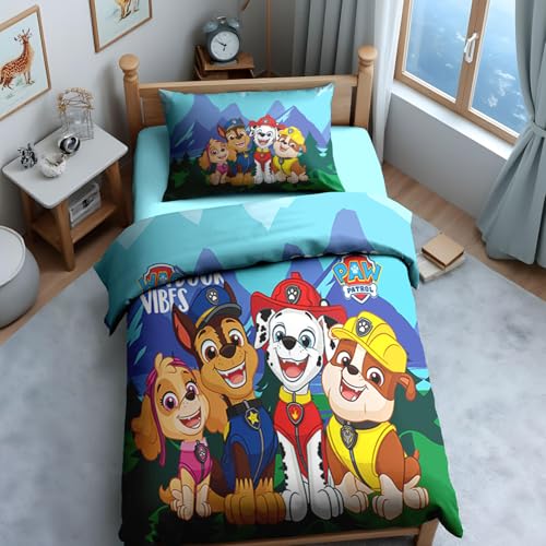 Image of Sassoon Paw Patrol (Outdoor Vibes) Digital Printed, Cotton Single Bedsheet, 300 TC, 1 Pillow Cover, Fade Resistant, Bedsheet for Kid's Bedroom, (1.50m X 2.35m)
