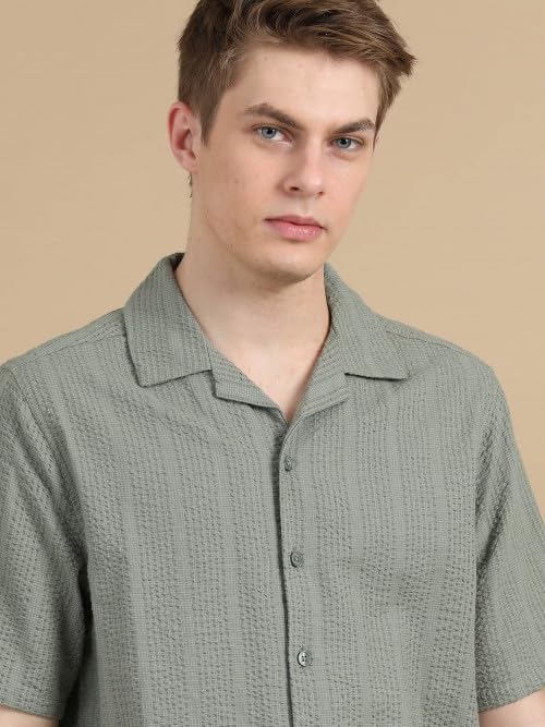 Image of StitchX Men's Airport Look Textured Seersucker Resort Cotton Shirt & Trouser Co-Ord Set S-2XL