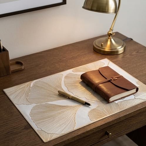 Image of HomeCloud Rectangular Waterproof Dining Table Placemats | Strong & Easy-Clean Table Mat for Dining, Center & Bedside Table | Protects from Spills, Heat & Scratches (Botanical Gold, Set of 2)