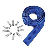 CONTENIDO: Rollo de 5 metros de cremallera continua de color azul + 15 deslizadores de níquel, cremallera de nylon nº5 (3 mm de grosor).