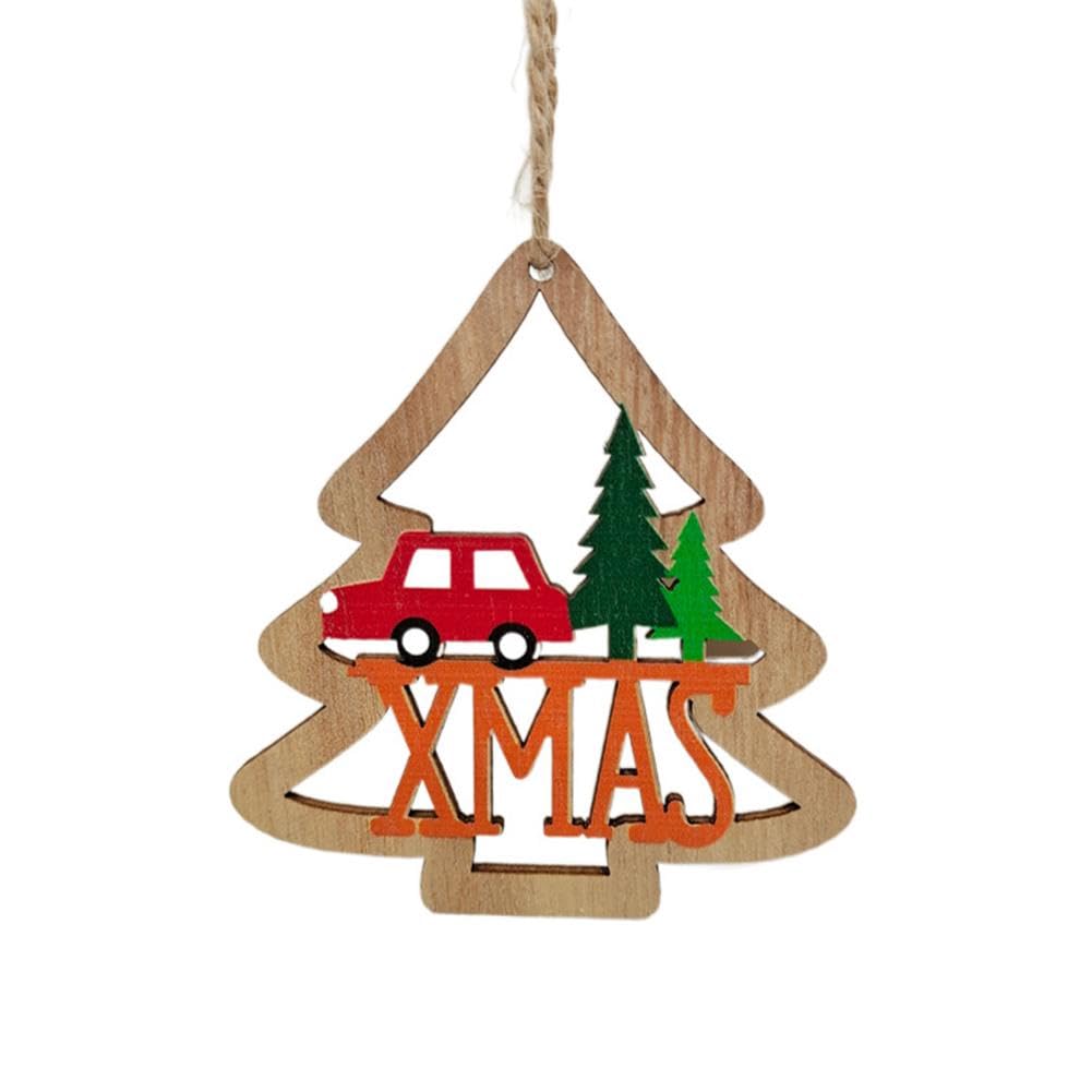 Mini colgantes de madera con forma de árbol de Navidad, adornos de fiesta, accesorios de decoración