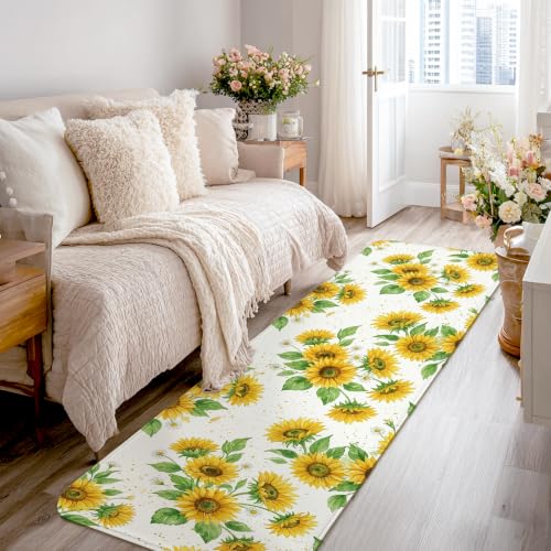 Alfombra de pasillo resistente a las manchas, alfombra de cocina rectangular amarilla 2