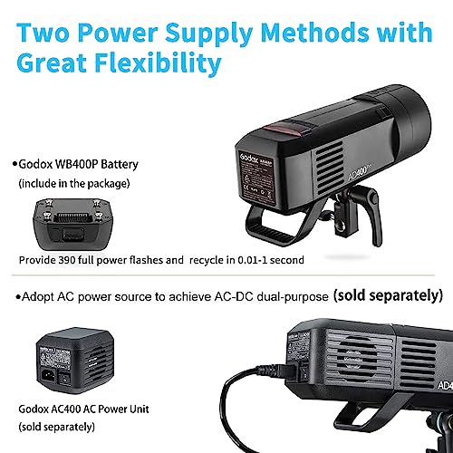 Godox AD400 Pro AD400Pro Outdoor Flash Strobe, Portable 400W 2.4G TTL 1/8000 HSS Monolight, 0.01-1s Recycle, 30W LED Modeling Lamp with Rechargeable Battery and Bowens Mount