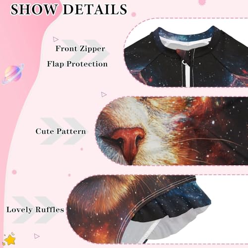 CaTaKu Girls One Piece Swimsuit Cat Galaxy Toddler Bathing Suit Long Sleeve UPF 50+ Rash Guard Swimwear 3-12Y3