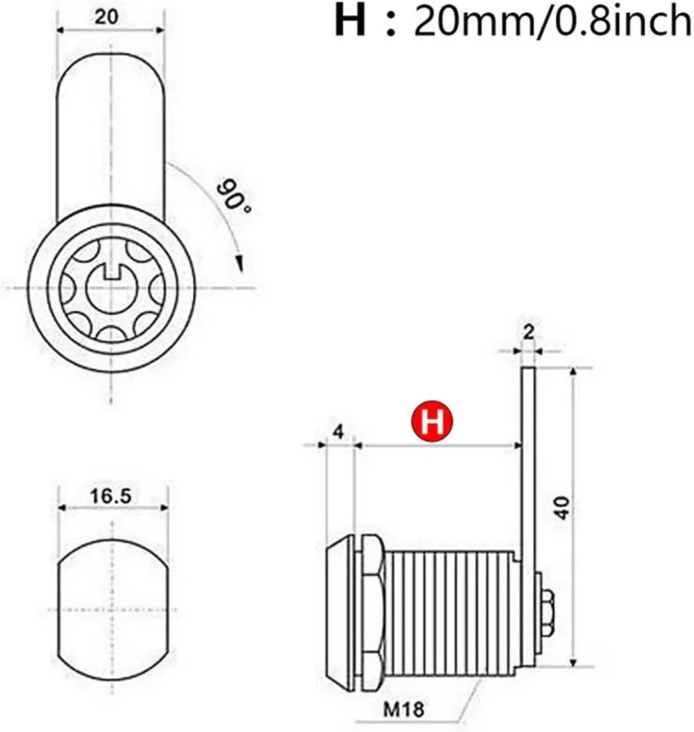 1set 16/20/25/30mm Universal Size Key Vending Machine Cylinder Lock(M18-20mm)
