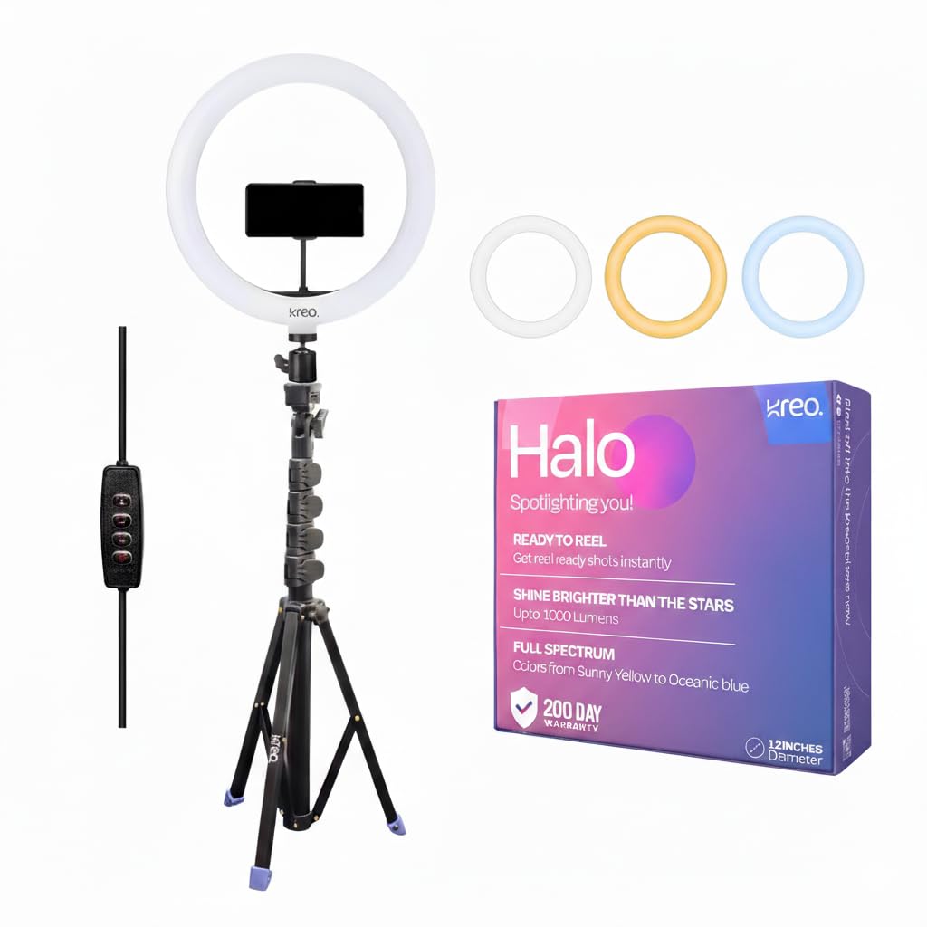 Kreo Ring Light 12" for Video Shooting Professional Studio Light with Stand, Ringlight kit for YouTube Instagram with Accessories (12" RL W/Tripod)