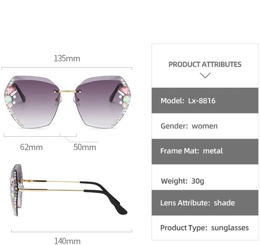 Gafas de Sol de Diamante sin Montura para Mujer 2022, Gafas de Sol de Diamante Degradado de Gran tamaño, Gafas de Sol de Cristal con protección UV