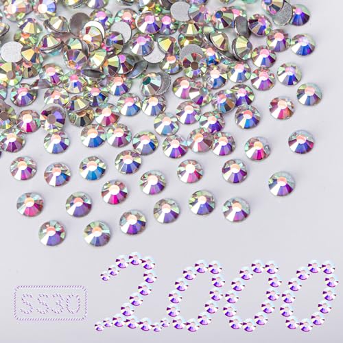 Image of 2000PCS Crystal AB Rhinestones Bulk, Flat Back Crystal Glass Stone Round Gems,SS30, 6.4-6.6mm