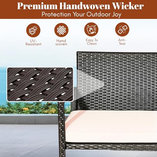 Image of DEVOKO 6-Piece Patio Outdoor Furniture Set Indoor Outdoor Hand-Woven HDPE Rattan Patio Chairs Use for Porch, Balcony, Garden, Poolside (Dark Brown & Cream)