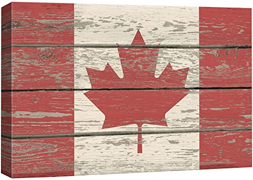 wall26 Canvas Print Wall Art Canadian Flag on Vintage Retro Wood Panels Pop Culture Cultural Digital Art Modern Art Traditional Colorful for Living Room, Bedroom, Office - 16'x24'