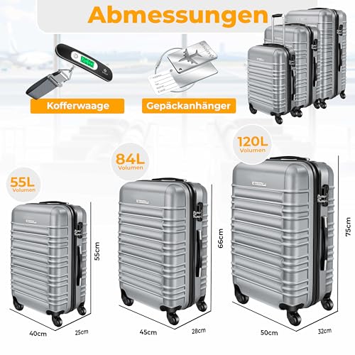 Kesser® Set Di 3 Valigie Rigide, Set Di Valigie Da Viaggio, Set Di Valigie Trolley, Incl. Bilancia Per Bagagli + Etichetta Per Bagagli, Chiusura Per Valigie Rotolanti, Manico Telescopico M-L-XL - 2