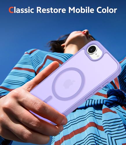 Image of FNTCASE for iPhone 17e & iPhone 16e Case Matte: Magnetic Phone Cases with Screen Protector Drop Proof Compatible with Magsafe Slim Anti Yellowing Protective Translucent Cell Phone Cover (C-Purple)