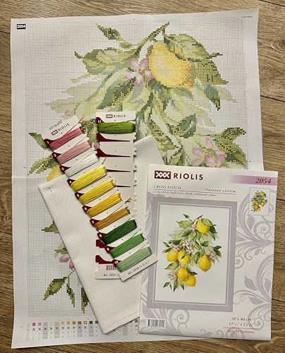 Image of RIOLIS - Bright Lemons 2054, Cross Stitch Kits 11 inch x 15 inch, Cross Stitch Kits for Beginners & Advanced, Crossstitching Kit Adult, Embroidery Counted Stitching Kit